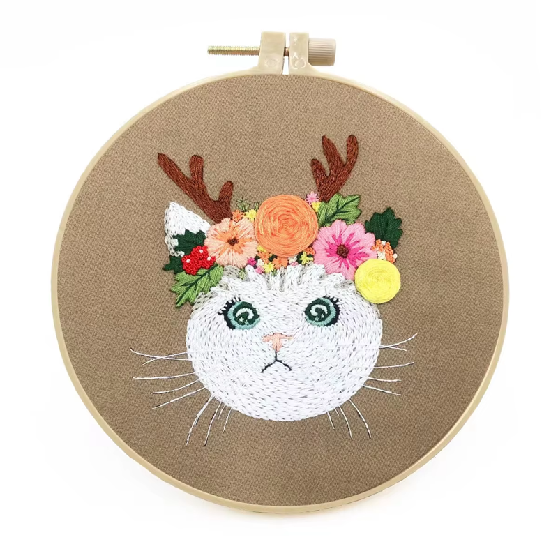 2024 Hot Sell 3D Embroidery Cat Beginners New DIY Fabric Material Kits