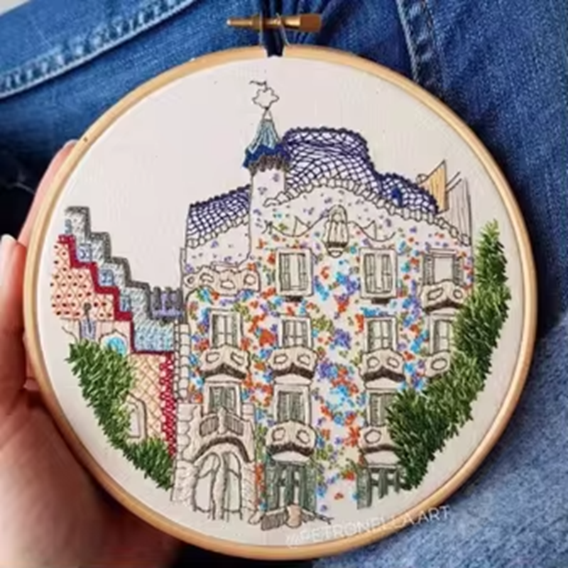 Handmade Embroidery Materials Bag Beginner Embroidery Building Pattern