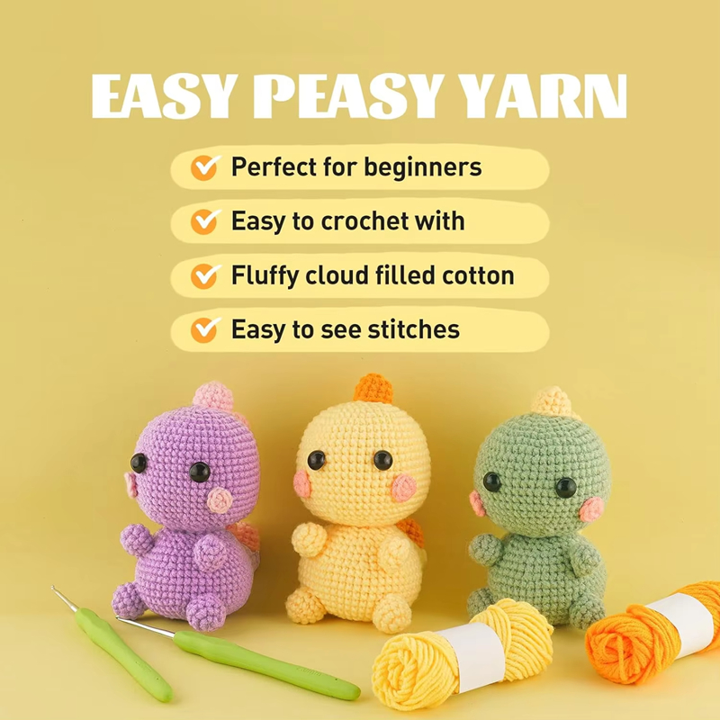 Wholesale Starter DIY Knitting Yarn Plush Dinosaurs Crochet Dolls Kits