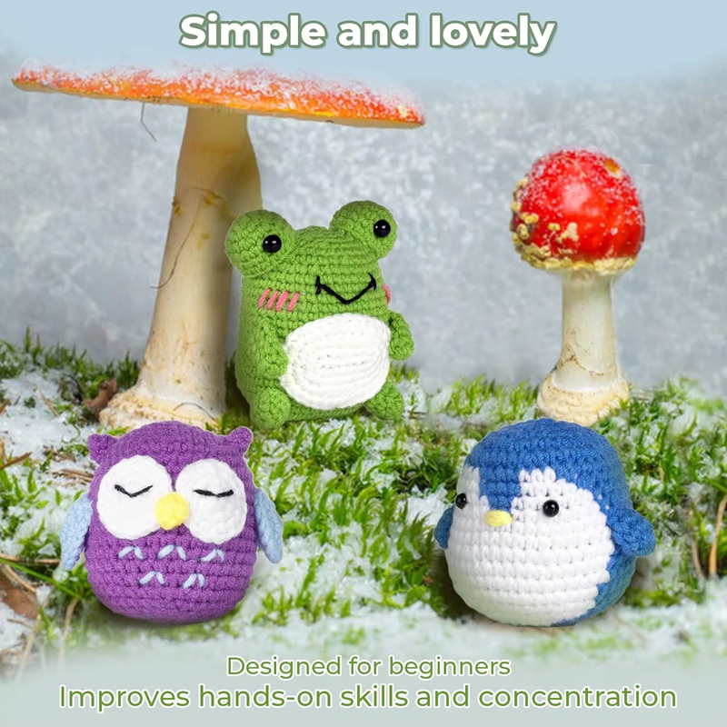 Factory Wholesale Crochet Animal Set Owl Frog Penguin Doll Knit Kit