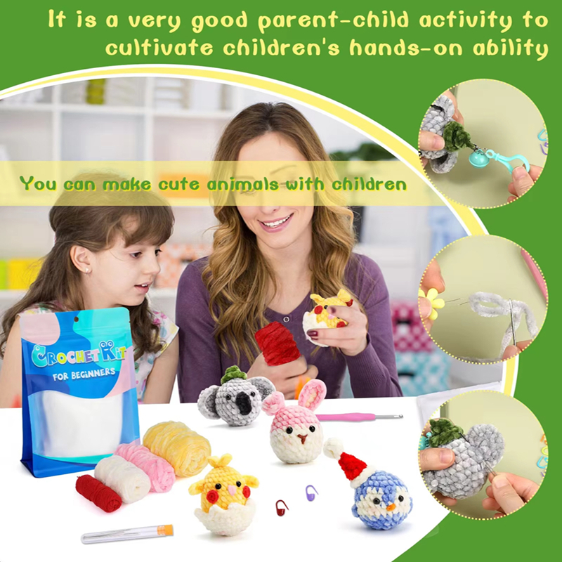 Factory Wholesale Crochet Animal Kits Chenille DIY Woven Keychain Sets
