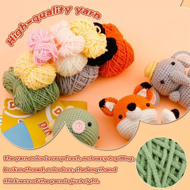 Factory Wholesale DIY Yarn Knitting Dinosaur Fox Elephant Crochet Sets