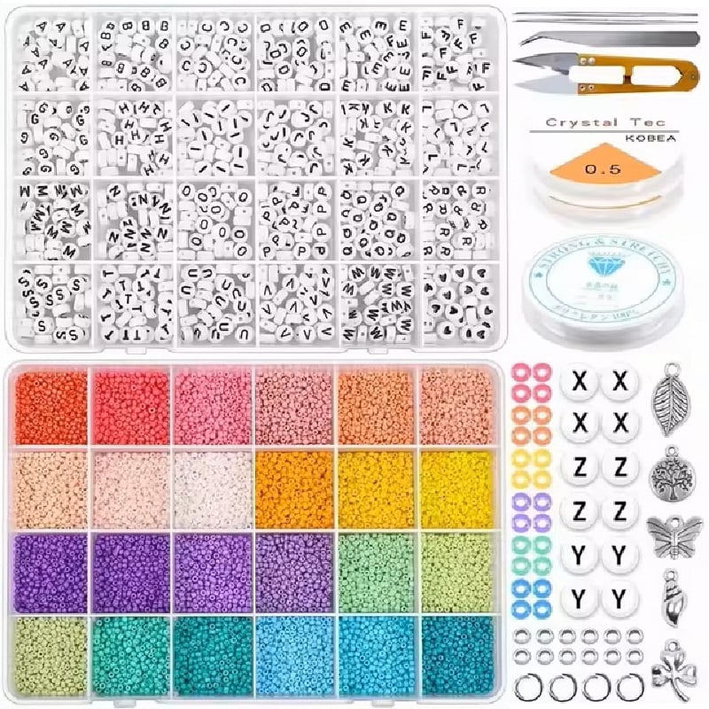 Wholesale Sell Color 2mm Glass Seed Beads and 7*4mm Letter Beads Set