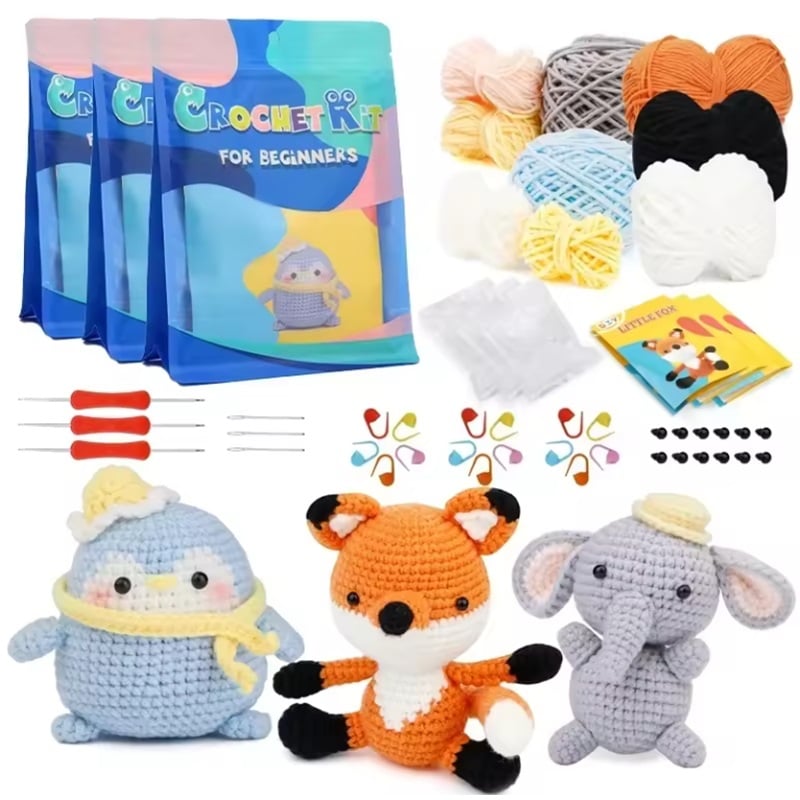 Cute Animal Crochet Set Starter DIY Weaving Keychain Crochet Doll Kits