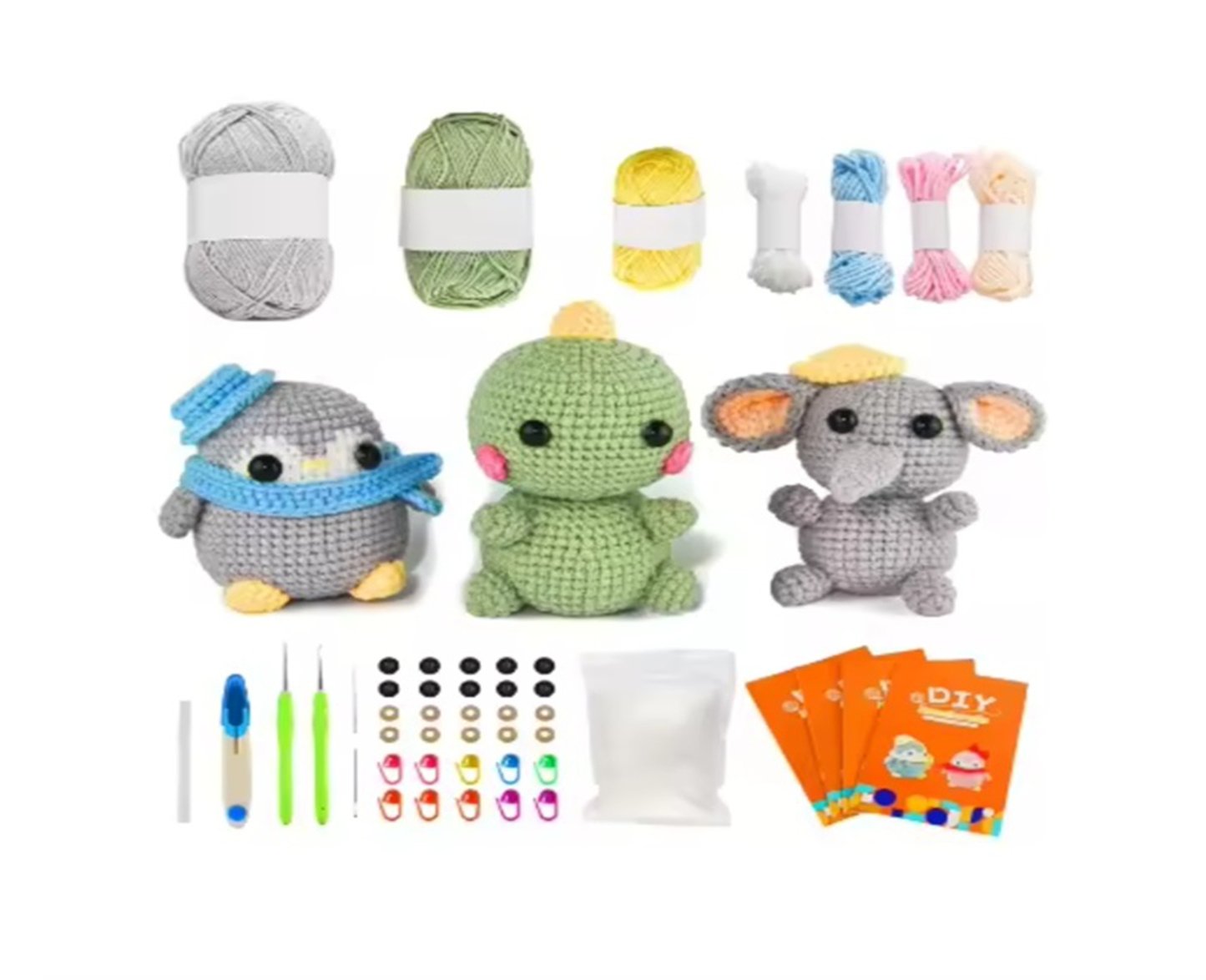 Beginner DIY Knitting Kits Crochet Elephant Dinosaur Penguin Dolls Set