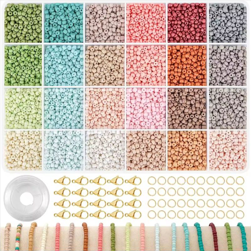 24 Grids Light Color Glass Rice Bead Set with Golden Letter Beads Kits