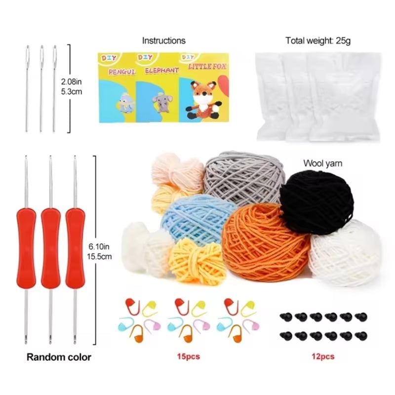 Cute Animal Crochet Set Starter DIY Weaving Keychain Crochet Doll Kits