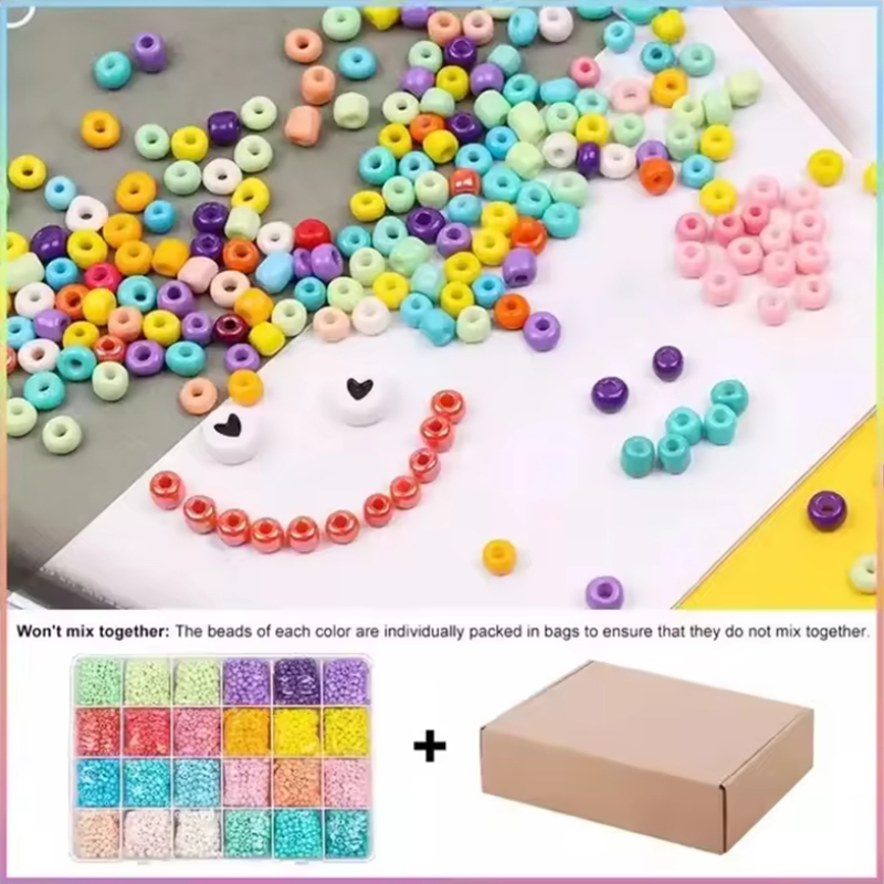 Wholesale Sell Color 2mm Glass Seed Beads and 7*4mm Letter Beads Set