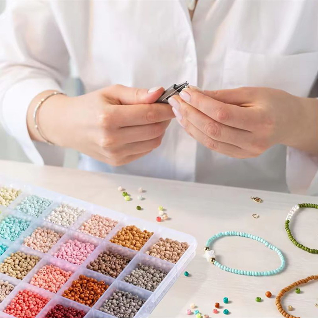 24 Grids Light Color Glass Rice Bead Set with Golden Letter Beads Kits