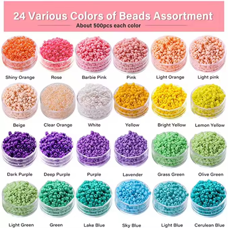 Wholesale Sell Color 2mm Glass Seed Beads and 7*4mm Letter Beads Set