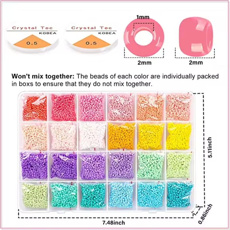 Wholesale Sell Color 2mm Glass Seed Beads and 7*4mm Letter Beads Set