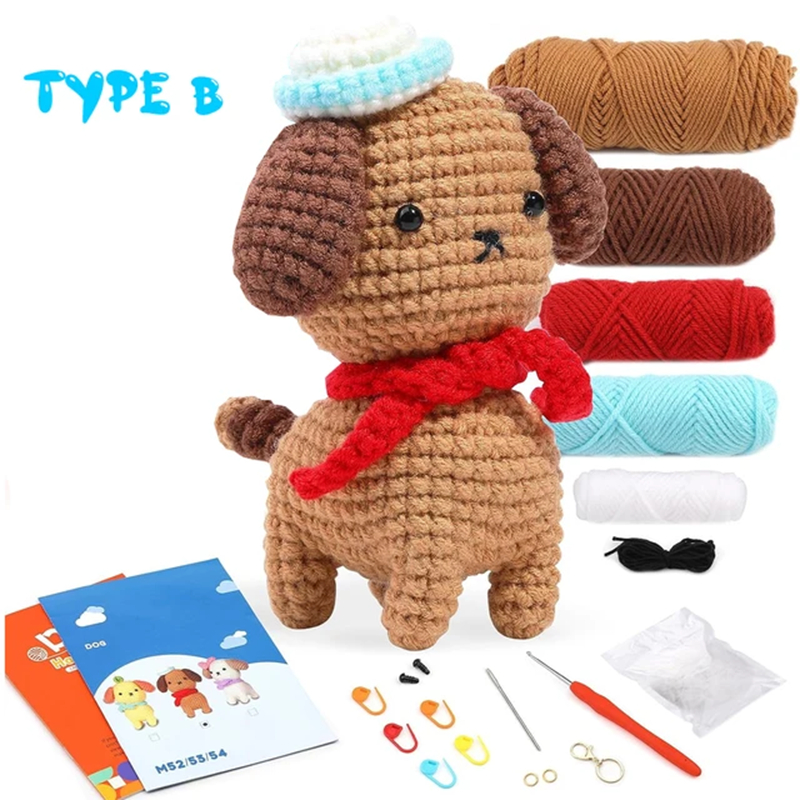Wholesale Crochet Dog Doll Knit Set DIY Knitting Pendant Keychain Kits