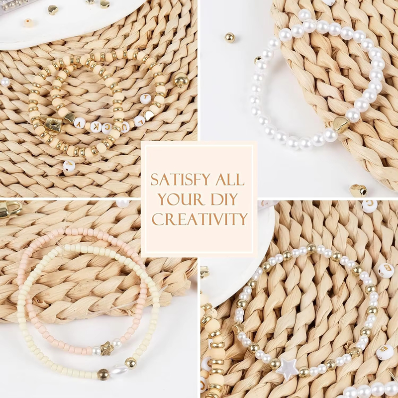 24 Grids Light Color Glass Rice Bead Set with Golden Letter Beads Kits