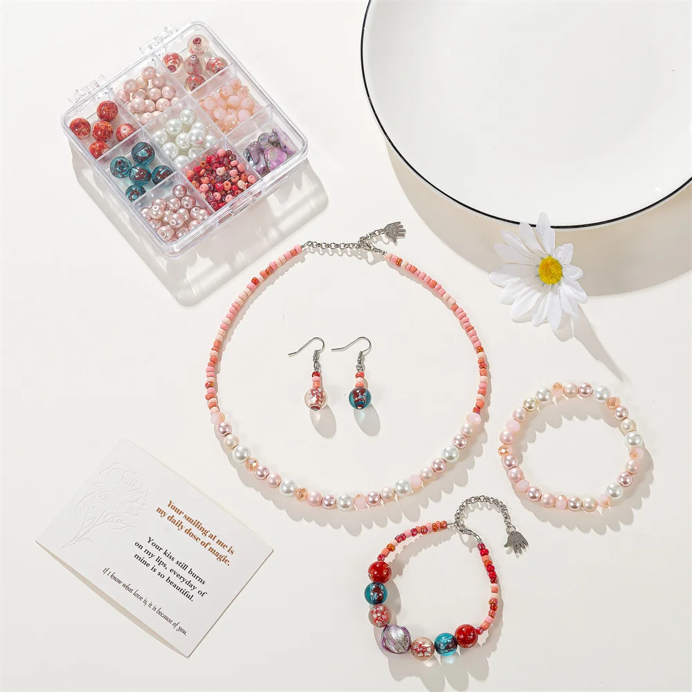 PInk Glass Pearl Stone Beads DIY Jewelry Making Necklaces Kits