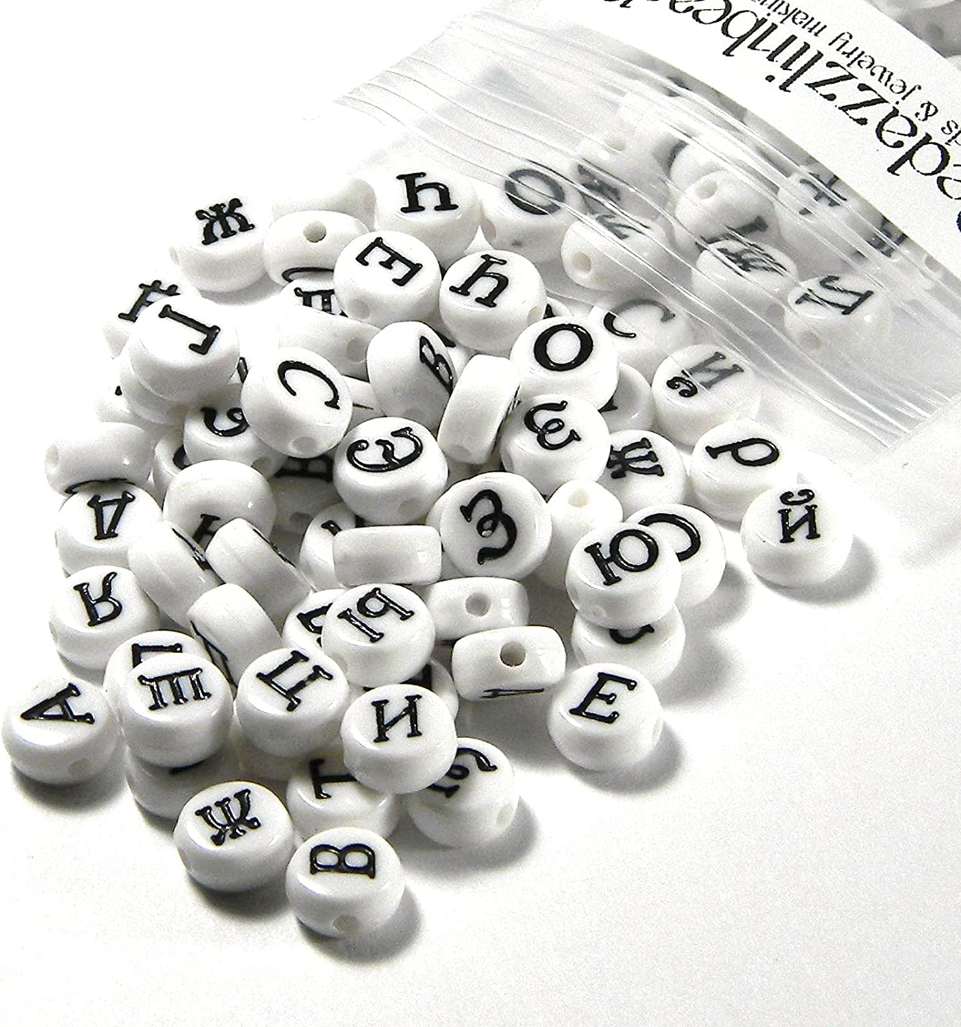 Wholesale Flat Round Acrylic Russian Letter Beads 7x4mm Alphabet Beads