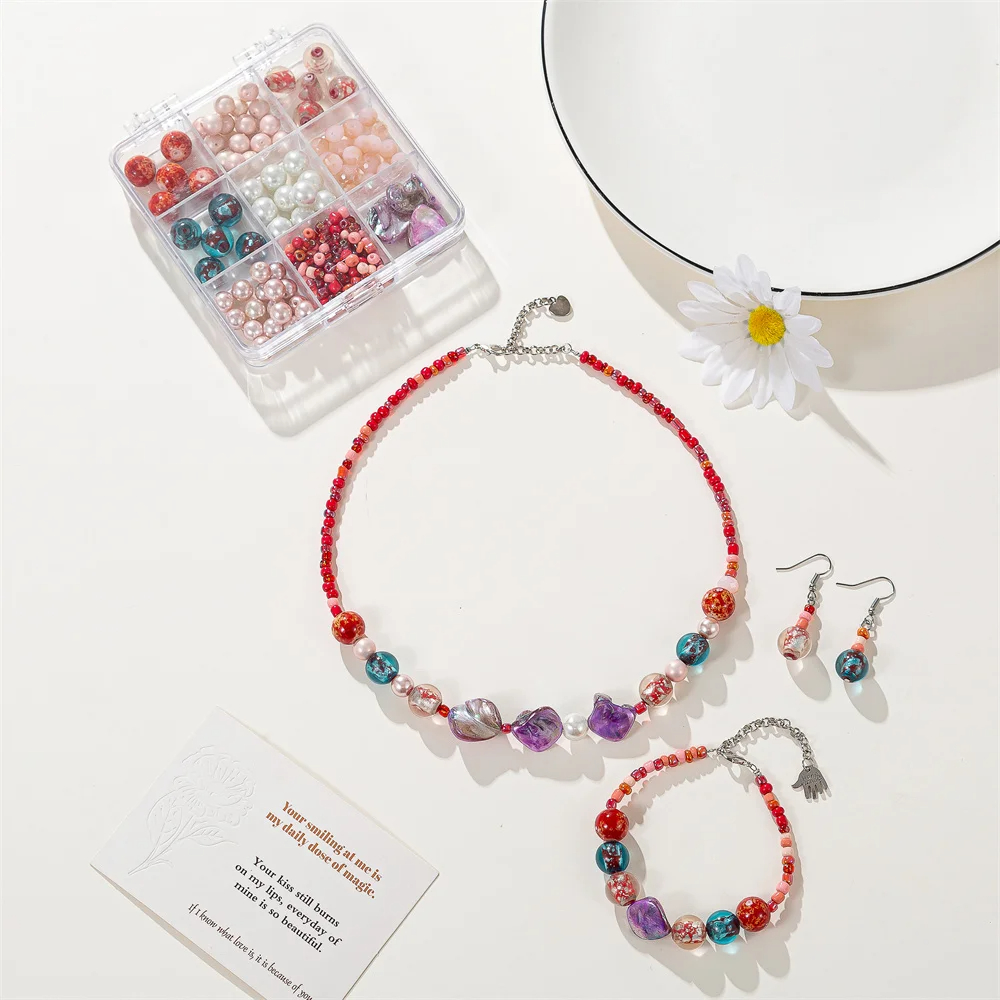 PInk Glass Pearl Stone Beads DIY Jewelry Making Necklaces Kits