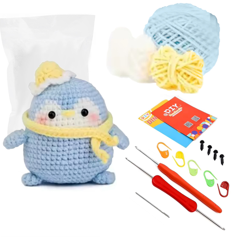 Wholesale Sell Cartoon Penguin Crochet Kit DIY Knitted Animal Yarn Set