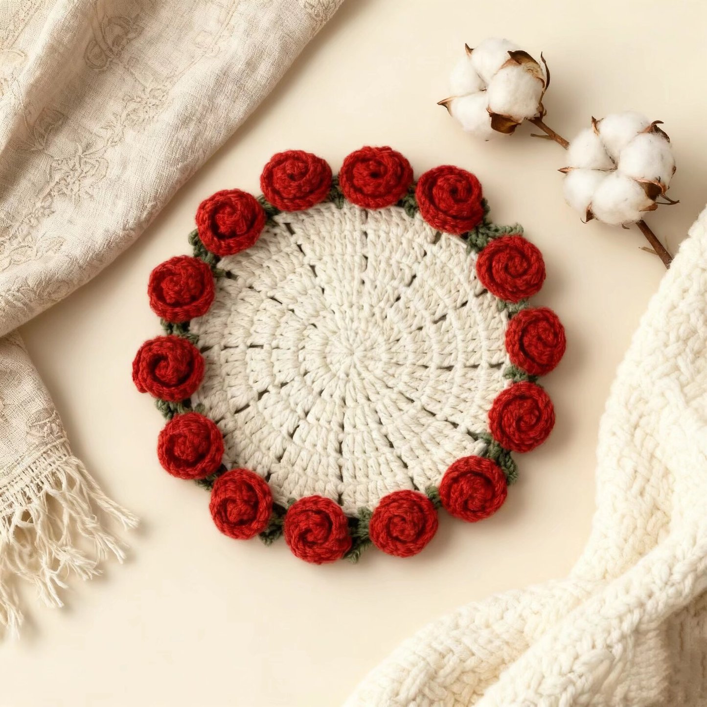 Crochet Rose Flower Coaster