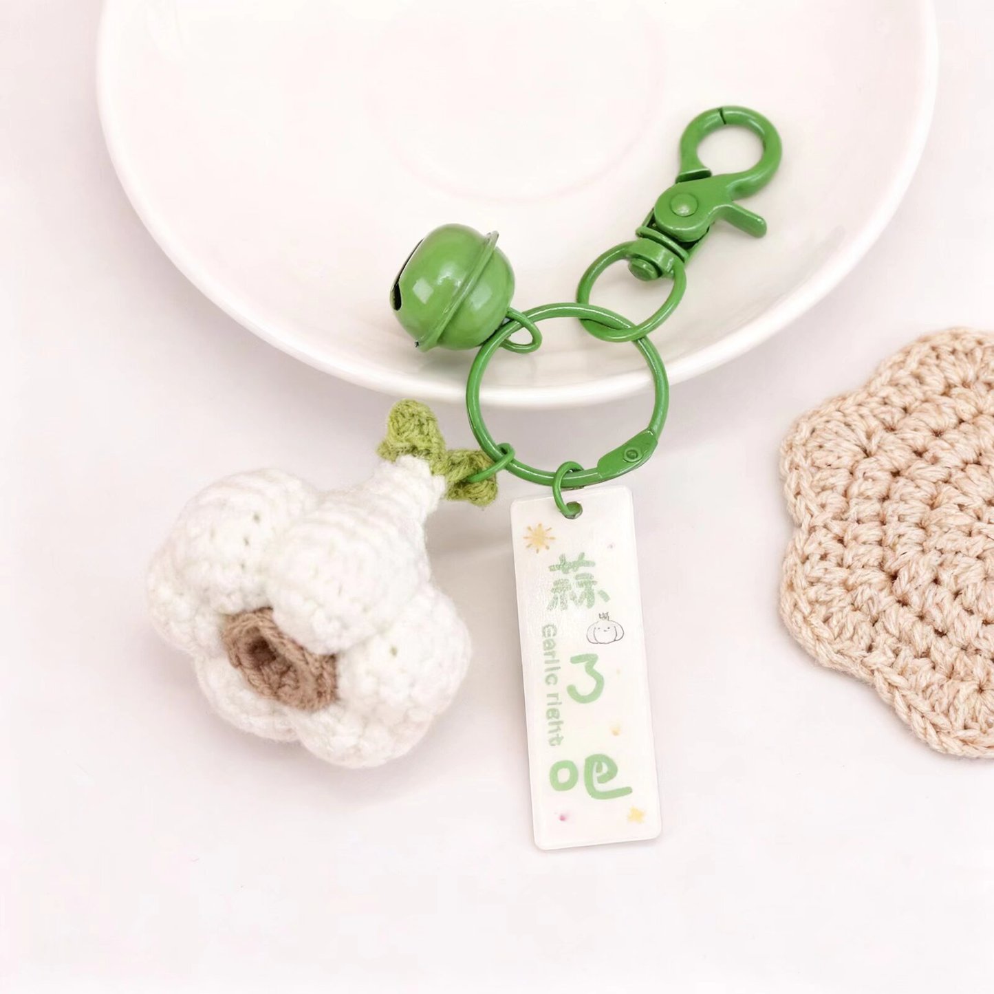 Crochet Garlic Keychain Amigurumi Charm
