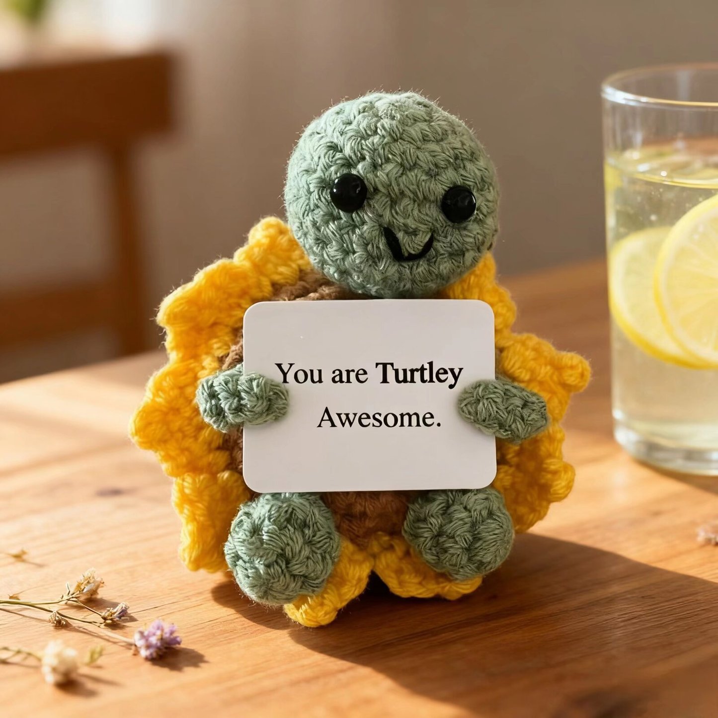Crochet Motivational Turtle Plush Decor