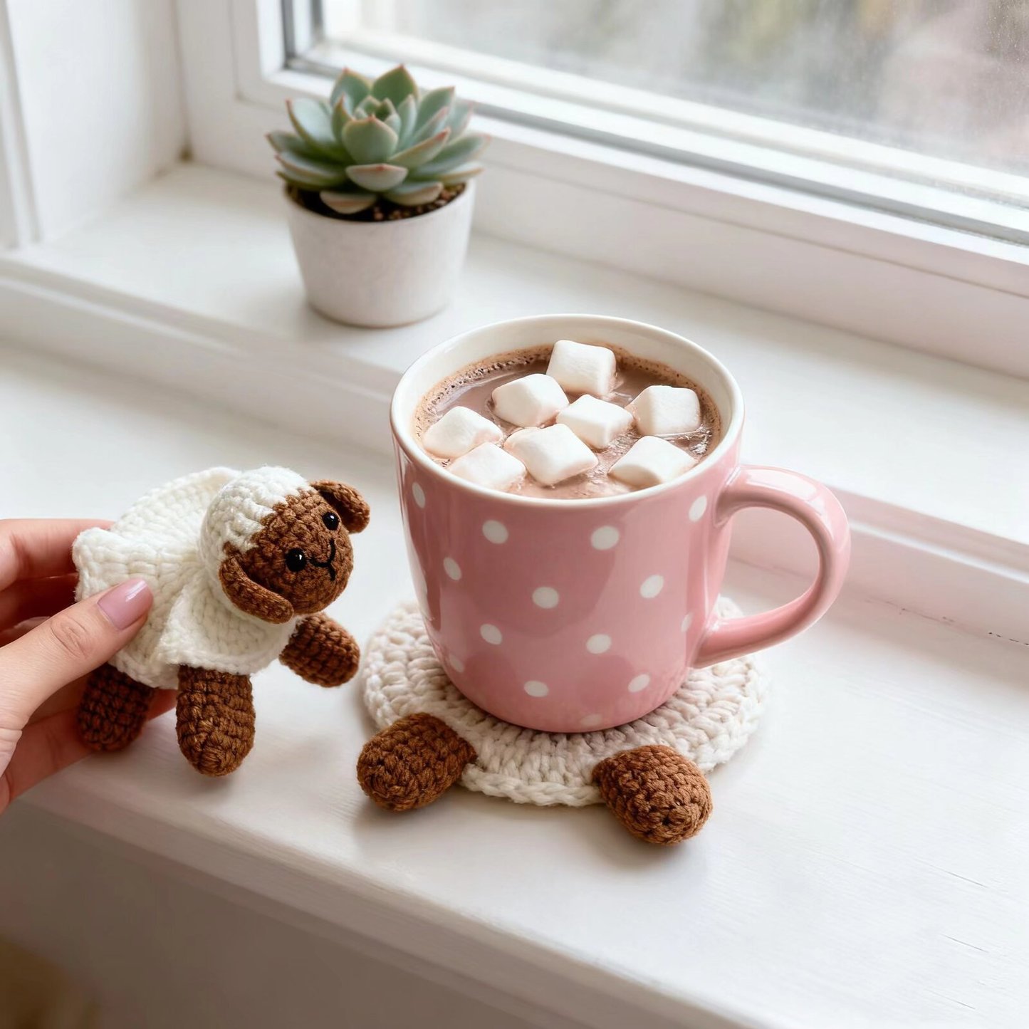 Crochet Sheep Coaster Handmade Cup Mat