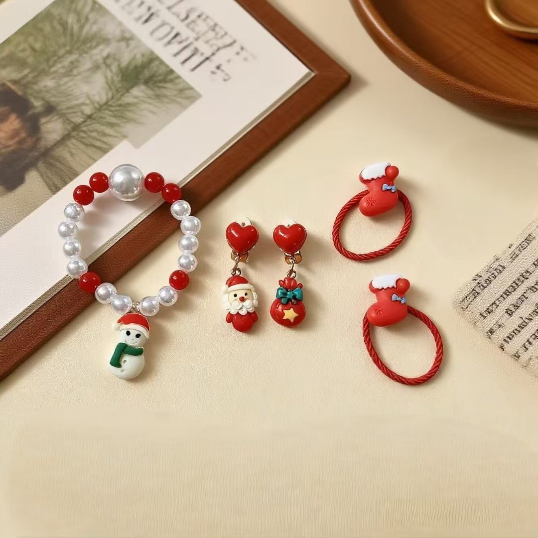 Christmas Kids Hair Accessory Set Santa Snowman