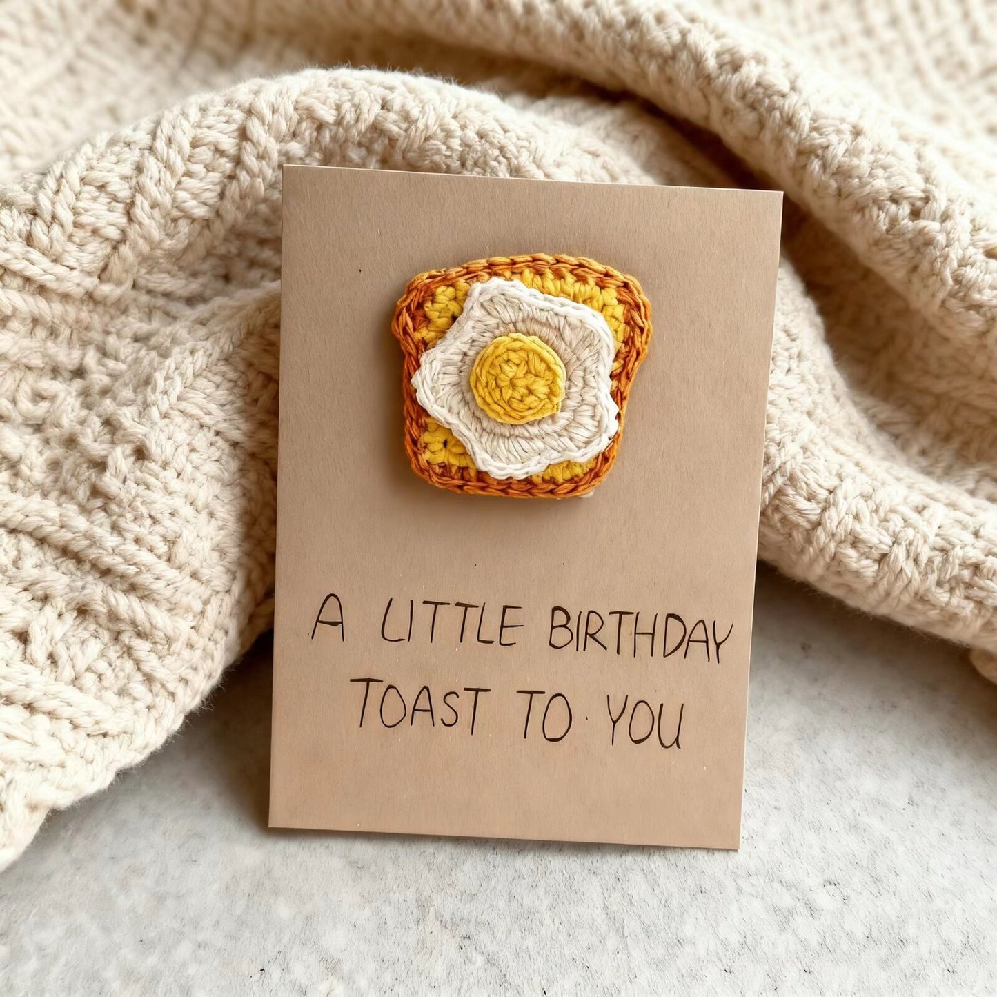 Crochet Birthday Toast Brooch Card