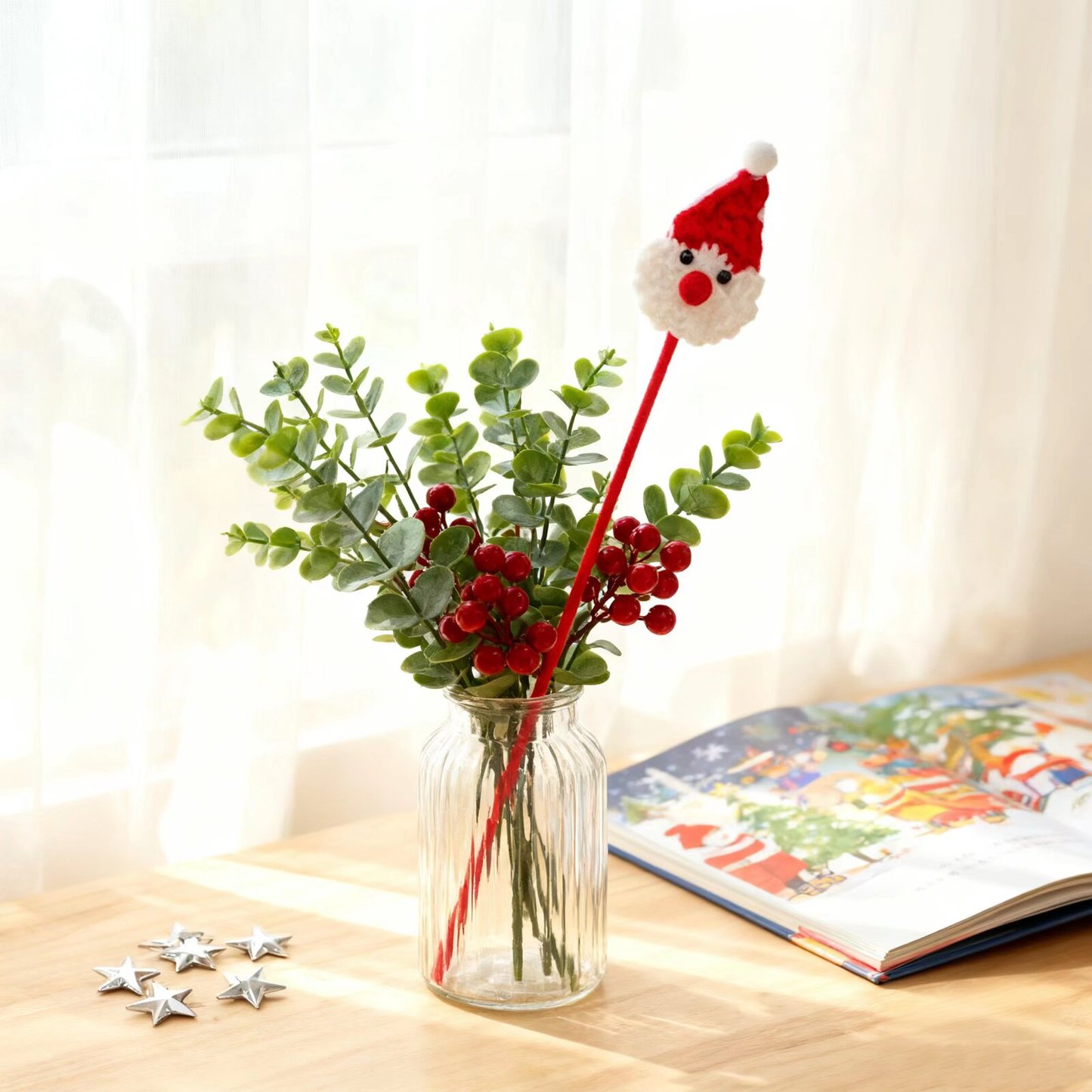 Crochet Santa Stick Handmade Festive Accessory