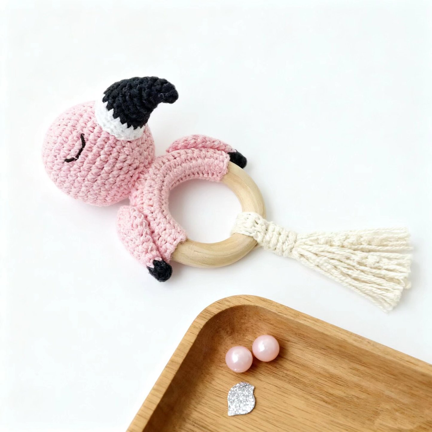 Crochet Flamingo Doll Rattle Handmade Decor