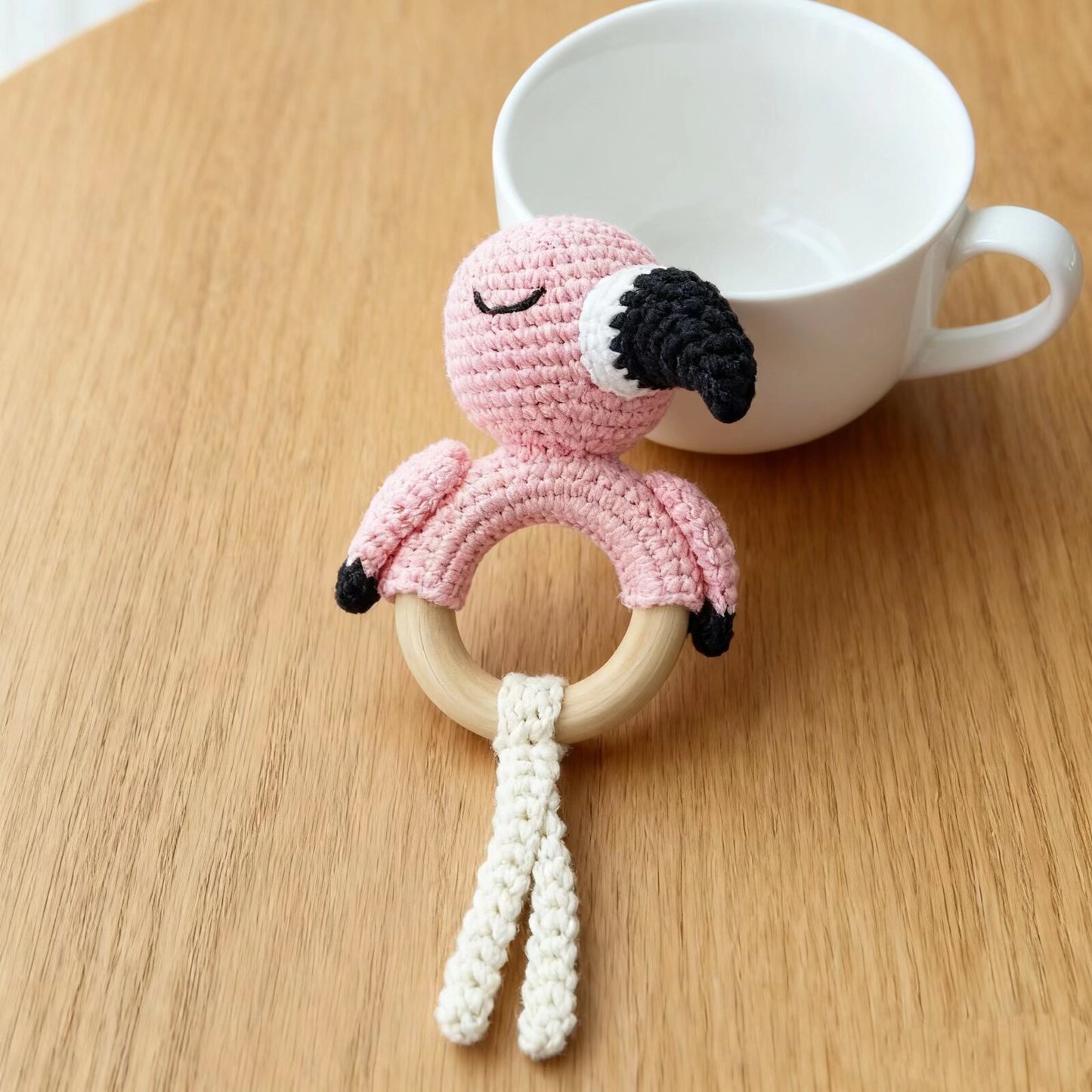 Crochet Flamingo Doll Rattle Handmade Decor