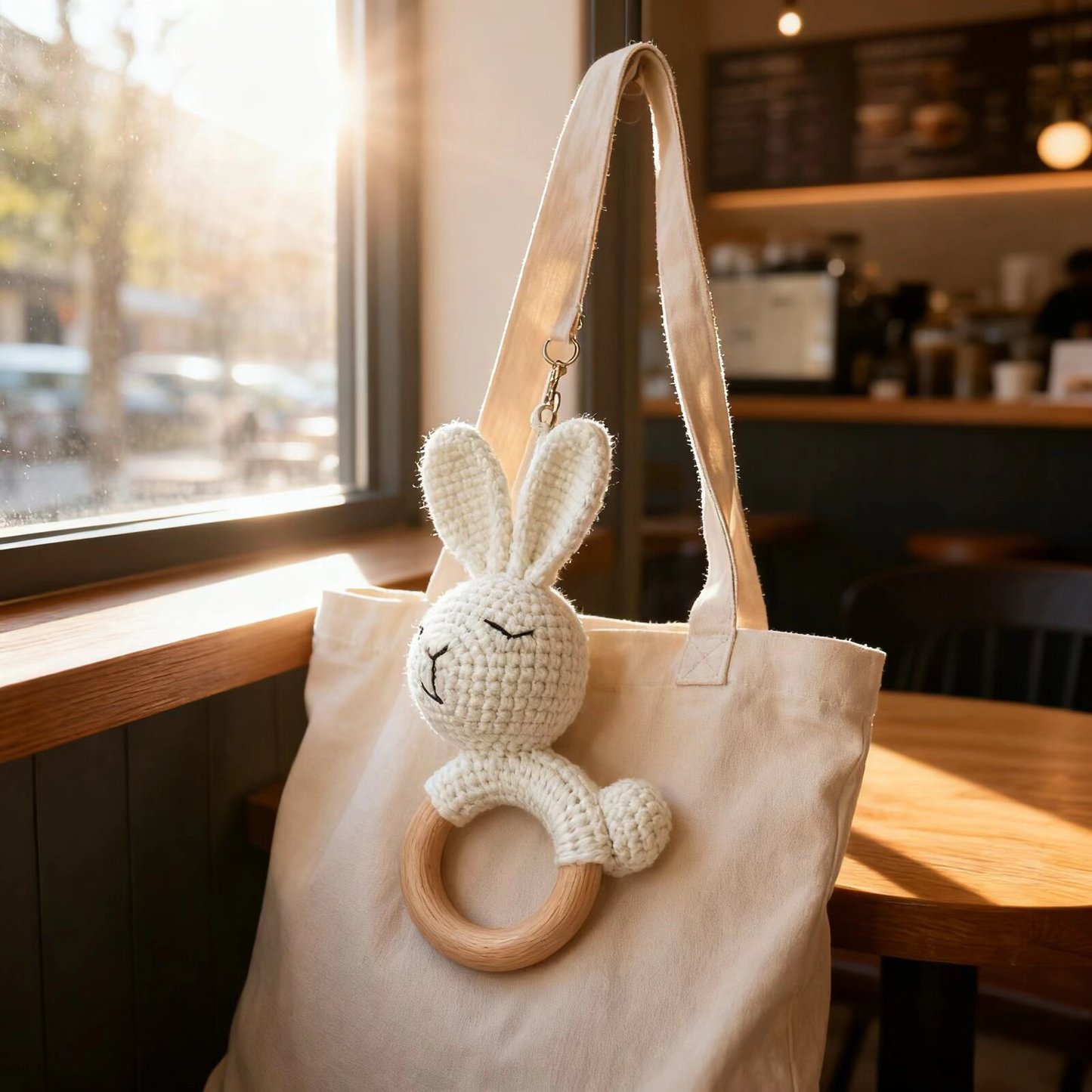 Crochet White Rabbit Doll Keychain Rattle