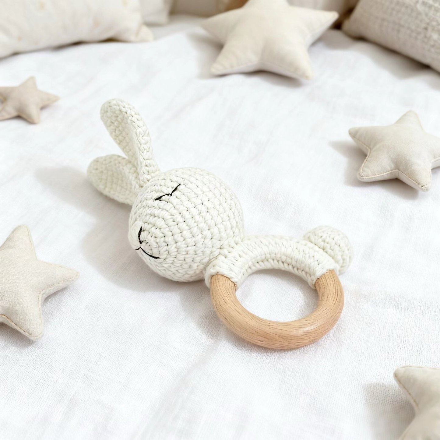 Crochet White Rabbit Doll Keychain Rattle