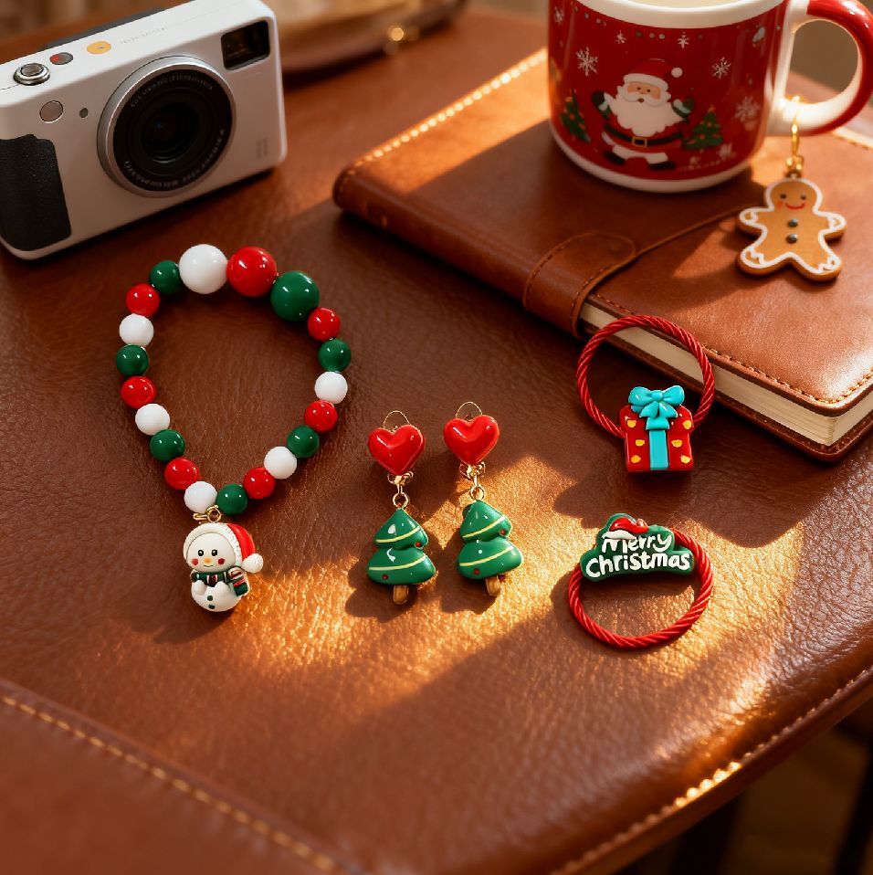 Christmas Kids Hair Ties Bracelet Set Red Green