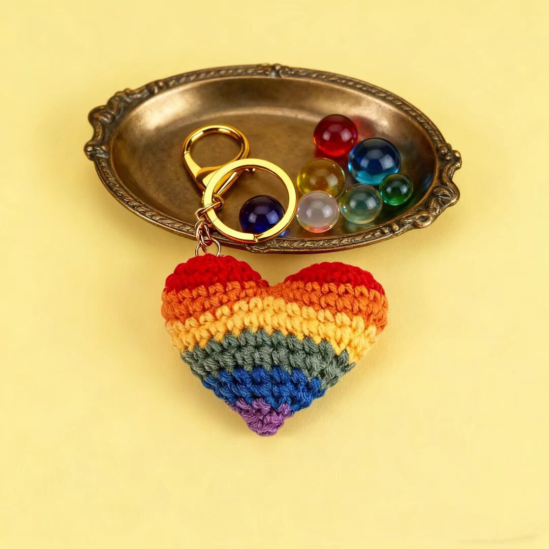 Crochet Rainbow Heart Ornament Handmade