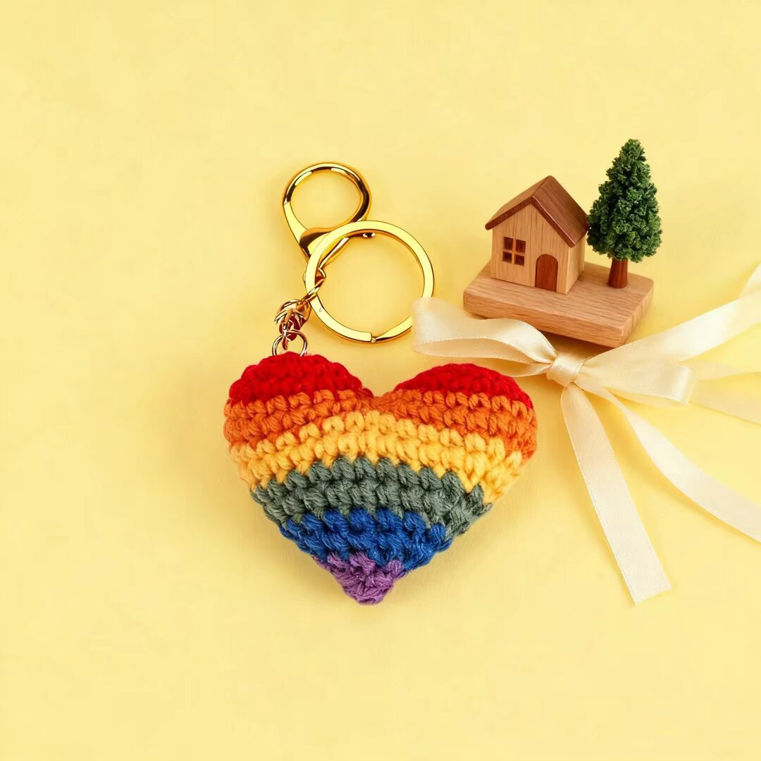 Crochet Rainbow Heart Ornament Handmade