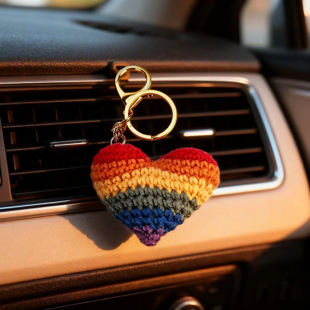Crochet Rainbow Heart Ornament Handmade
