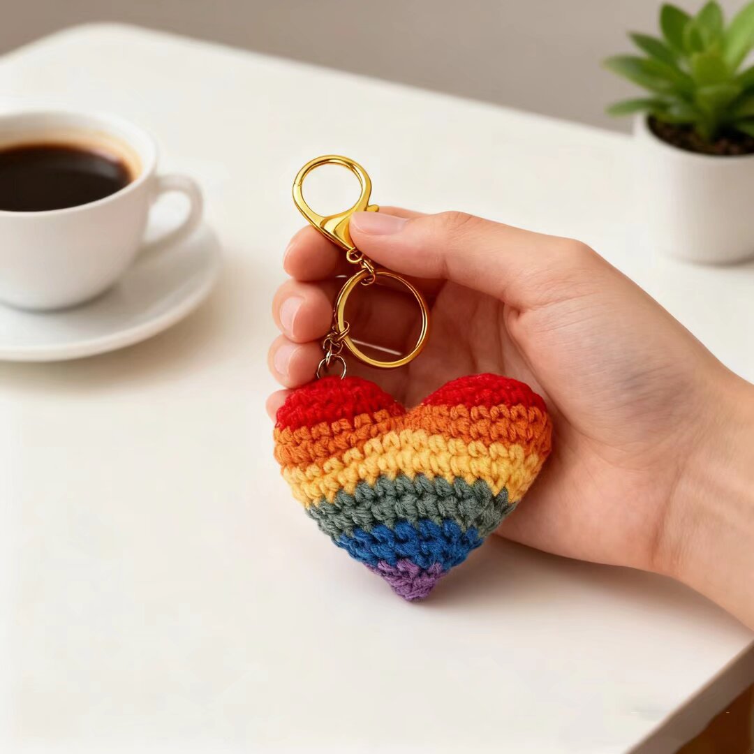 Crochet Rainbow Heart Ornament Handmade