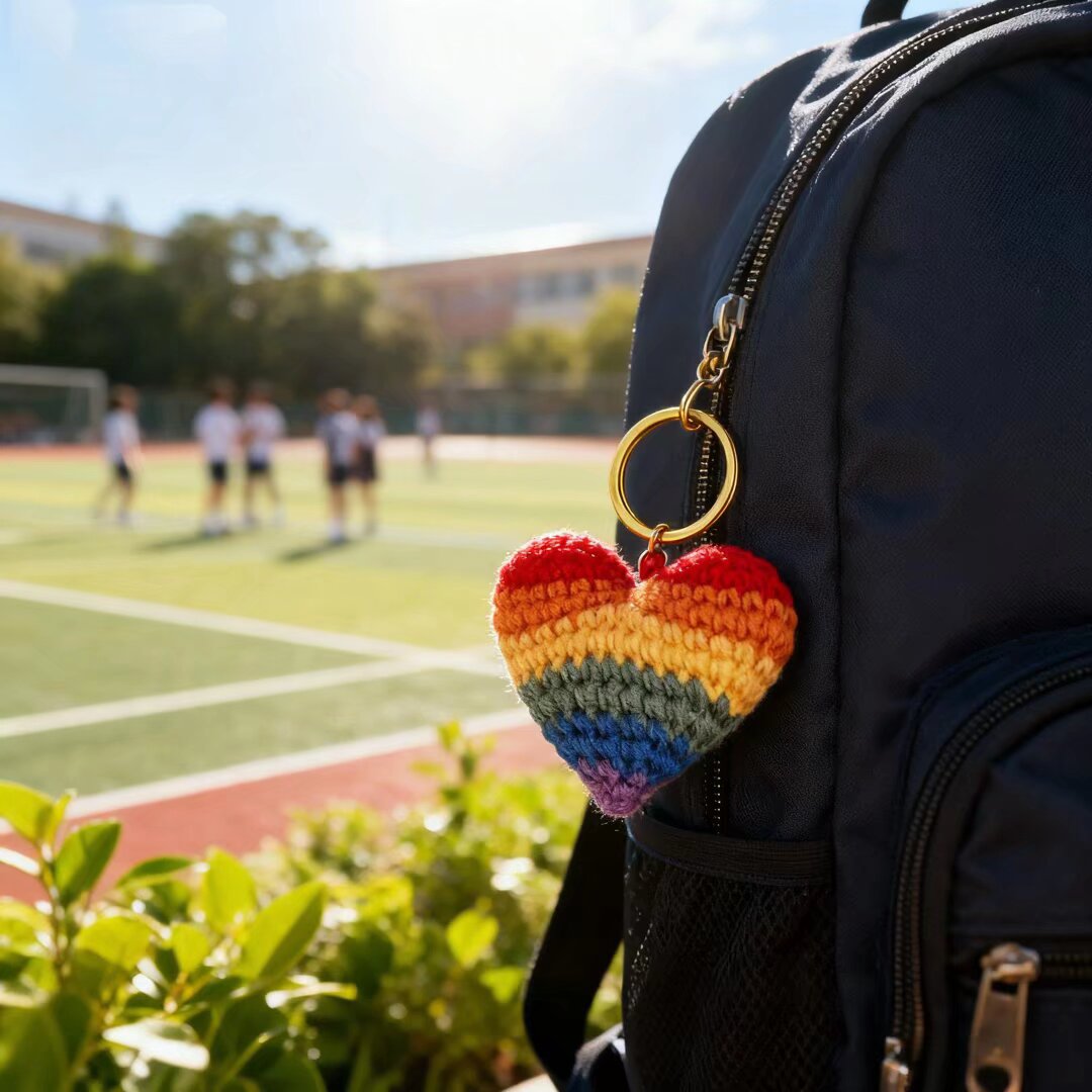 Crochet Rainbow Heart Ornament Handmade