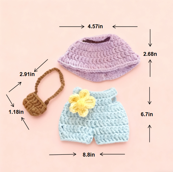 Crochet Doll Outfit Hat Shorts Bag