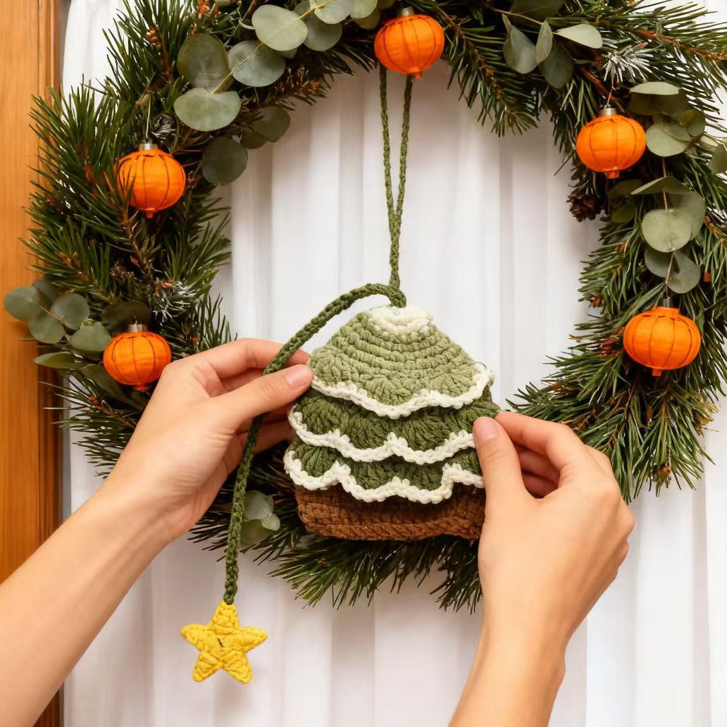 Crochet Christmas Tree Keychain Charm
