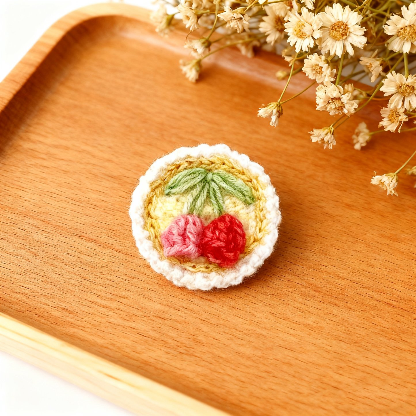 Crochet Cherry Brooch Fruit Pin