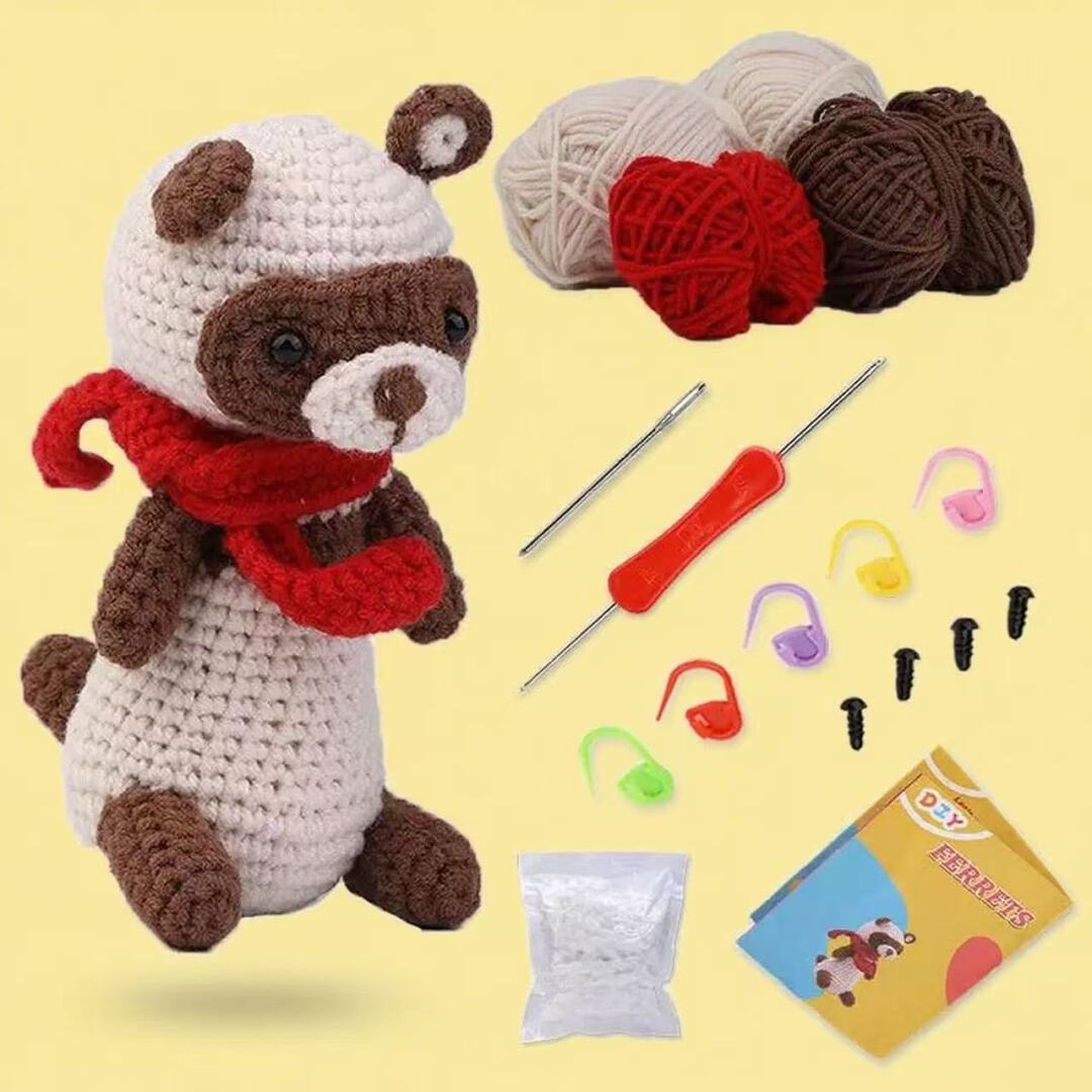 Crochet Raccoon Doll Kit Easy Beginner Craft Set