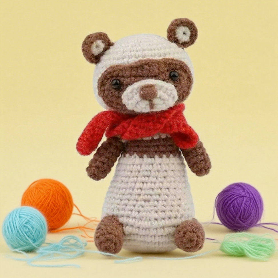 Crochet Raccoon Doll Kit Easy Beginner Craft Set
