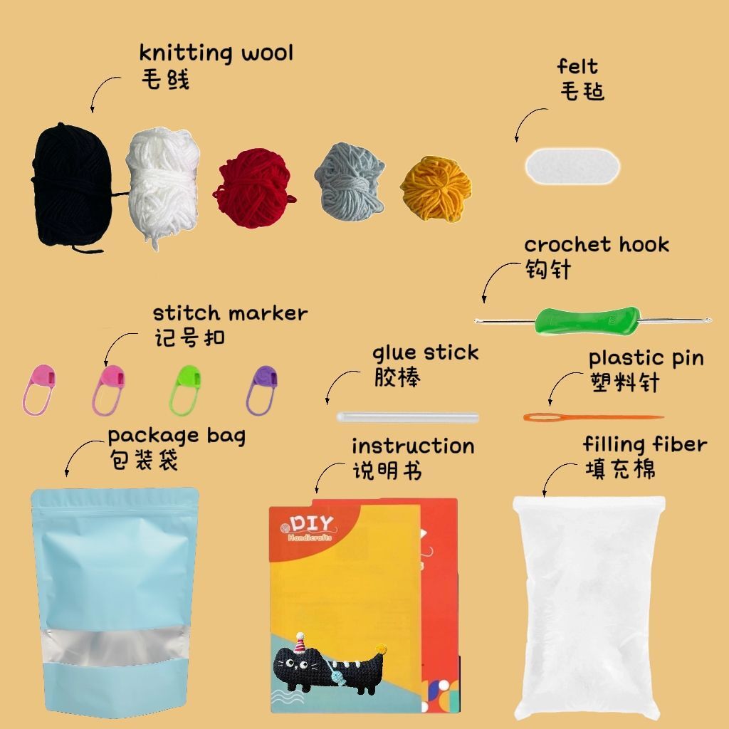 Crochet Black Cat Doll Kit Party Hat Design