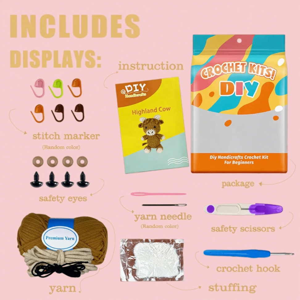 Crochet Highland Cow Doll Kit Beginner Craft Set