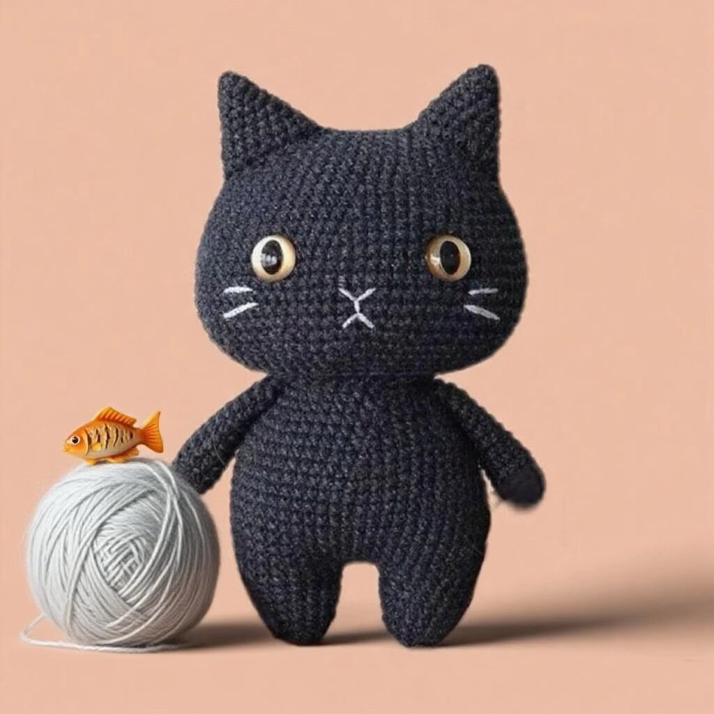 Crochet Black Cat Plush Doll Kit Handmade Craft