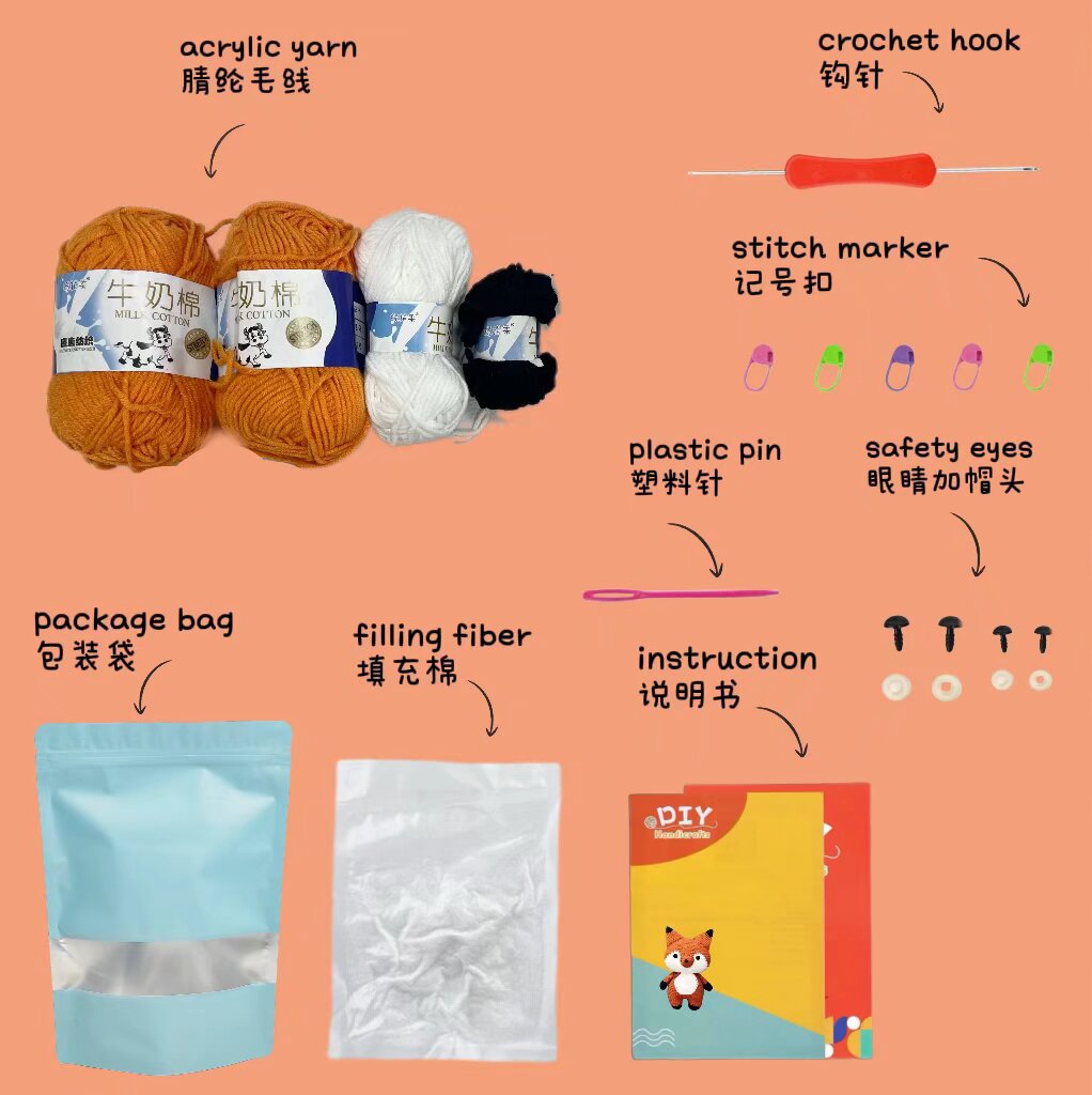 Crochet Fox Amigurumi Kit Handmade Animal Doll