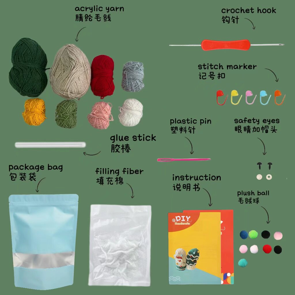 Crochet Mitten Kit Santa Tree Winter Design