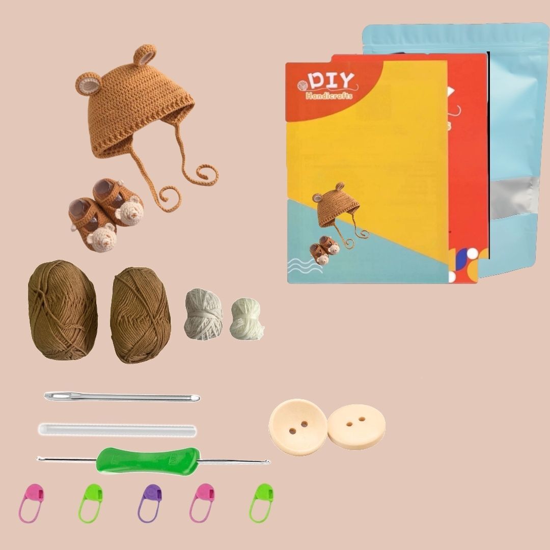 Crochet Baby Hat and Shoes Kit Cotton Yarn