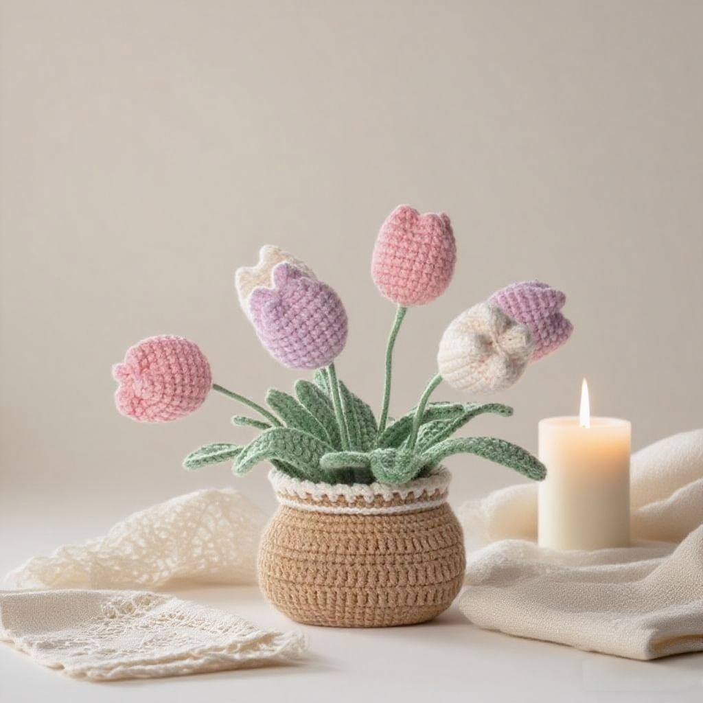 Crochet Tulip Flower Pot Kit for Beginners